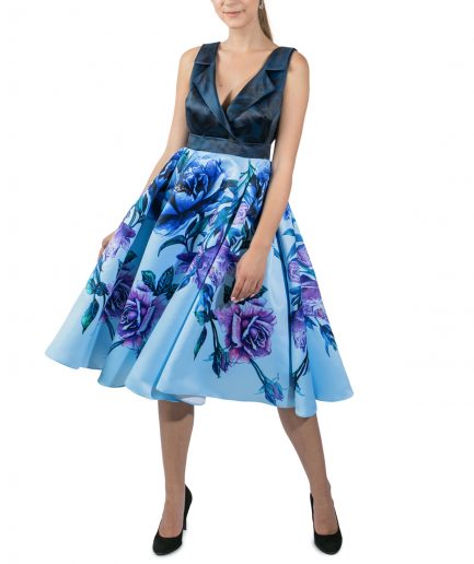 Sinestezic designer vestimentar roman | Rochie de zi midi cu imprimeu floral | Rochie de zi Blue Bouquet